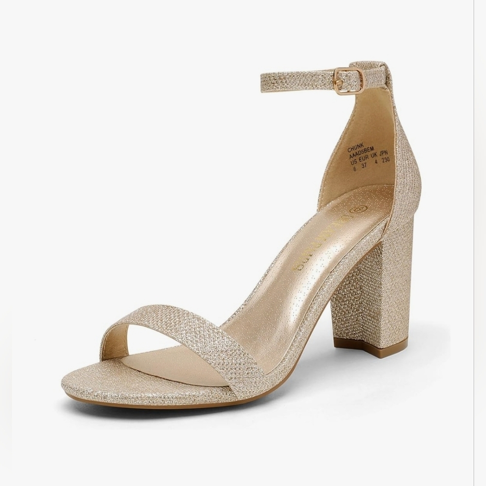 Dream Pairs Women’s Chunky Heel Pump Sandals – Gold Glitter – Size 7.5